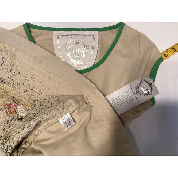 knitted dove women’s dress XS embroidered pockets buttons feminine - Picture 11 of 11